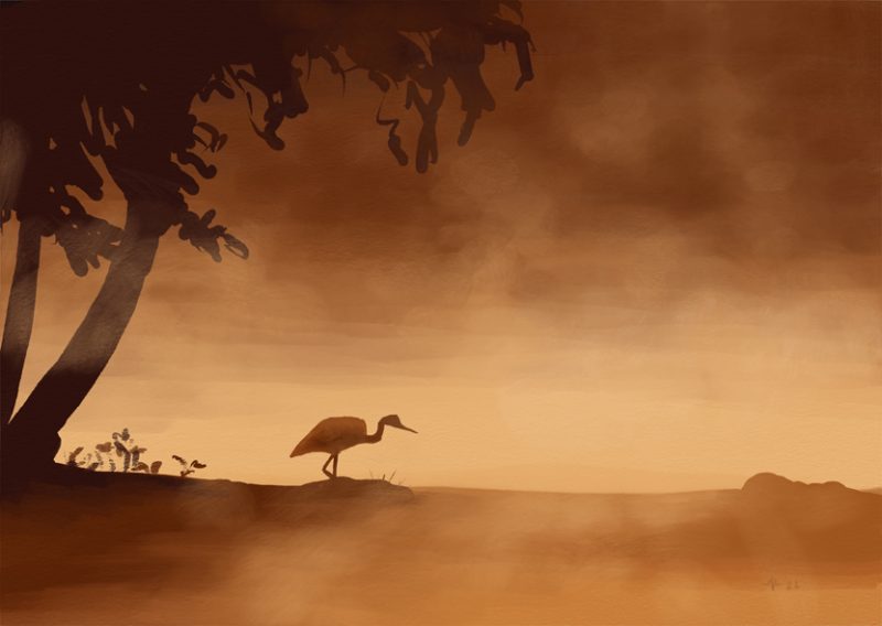 A heron at dawn